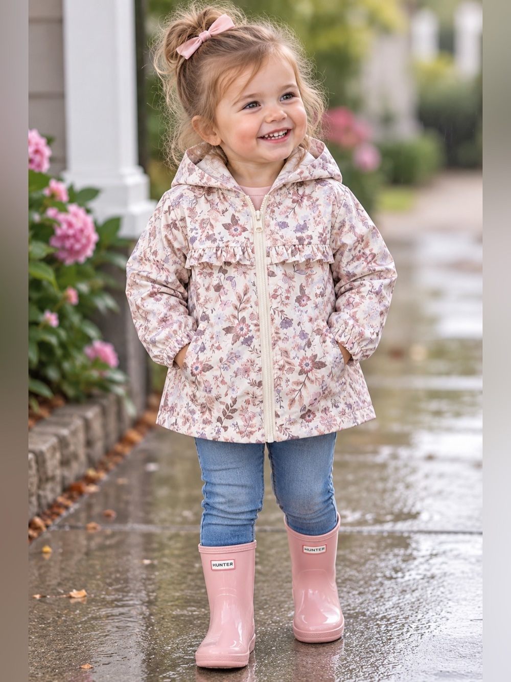 Max Studio Kids Floral Butterfly Hooded Rain Jacket Girls 24M